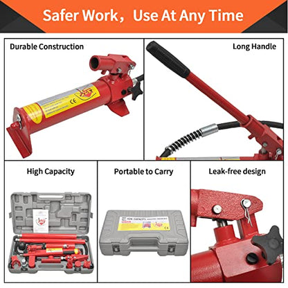 10 Ton Porta Power Hydraulic Jack 2M(78.7in) Welded Car Bottle Auto | Body Frame Repair Kit Air Pump Lift Ram for Load Truck Bed Unloader Farm and Oil Hose Hydraulic Ram Equipment Construction - size: 10 Ton