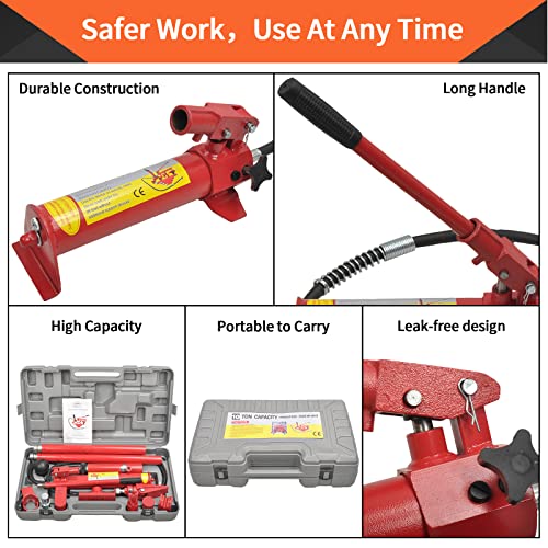 10 Ton Porta Power Hydraulic Jack 2M(78.7in) Welded Car Bottle Auto | Body Frame Repair Kit Air Pump Lift Ram for Load Truck Bed Unloader Farm and Oil Hose Hydraulic Ram Equipment Construction - size: 10 Ton