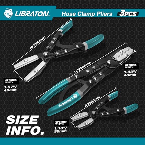 LIBRATON Hose Clamp Pliers, 3PCS Ratchet Hose Pliers, Hose Pinch Pliers Automotive, Hose Clamp Tool, Ratcheting Hose Pinch Off Pliers for Fuel, Flexible, Radiator Hose, with Storage Bag, 8" 10" 12" - style: Metal Pilers