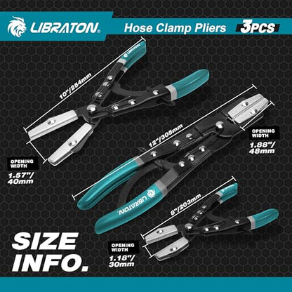 LIBRATON Hose Clamp Pliers, 3PCS Ratchet Hose Pinch Off Pliers, 8" 10" 12" | Automotive Hose Clamp Tool, Ratcheting Hose Pinch Pliers for Fuel, Flexible, Radiator Coolant Hose, with Storage Bag - style: Metal Pilers
