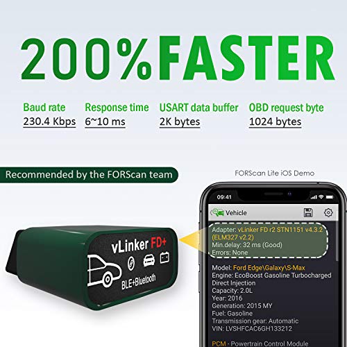 vgate vLinker FD Plus OBD2 Adapter Bluetooth BLE Scanner for FORScan, Work with iPhone, Android, and Windows