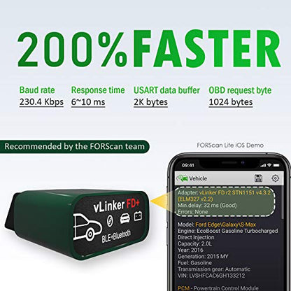 vgate vLinker FD Plus OBD2 Adapter Bluetooth BLE Scanner for FORScan, Work with iPhone, Android, and Windows