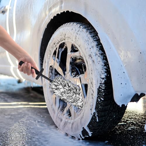Car Cleaning Rim Brush Wheel Cleaning Brush, Metal Free Soft Synthetic Wool Car Wash Brush, Highly Water Absorption Wheel Brush (Black White) - color: Black White