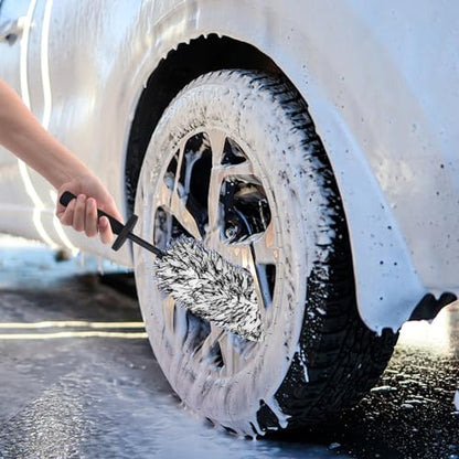 Car Cleaning Rim Brush Wheel Cleaning Brush, Metal Free Soft Synthetic Wool Car Wash Brush, Highly Water Absorption Wheel Brush (Black White) - color: Black White