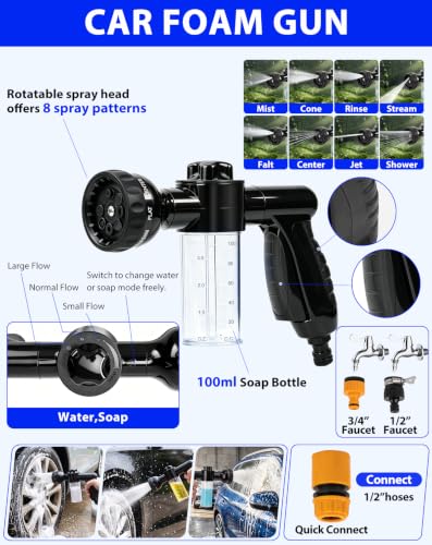 THINKWORK Car Detailing Kit with Foam Gun & Vacuum, 41Pcs Car Cleaning Supplies | Complete Wash Kit, 7600PA Corded Vacuum, Car Wash Mop, 20L Folding Bucket, Detailing Brush Set for Interior & Exterior, Blue