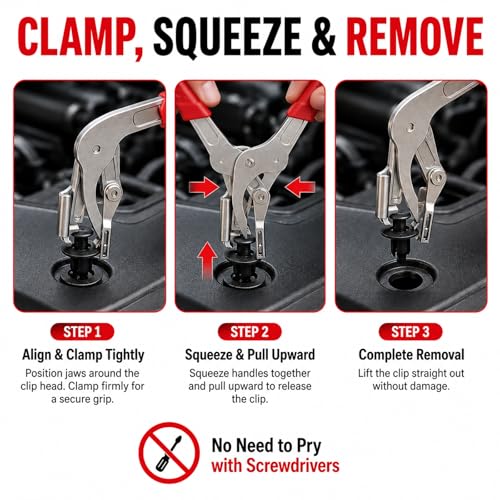 Car Clip Pliers, Auto Fastener Clip Removal Pliers, Spring Loaded Trim Removal Tool for Door Panel, Bumper Rivets, Interior Exterior Automotive Plastic Fasteners