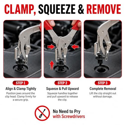 Car Clip Pliers, Auto Fastener Clip Removal Pliers, Spring Loaded Trim Removal Tool for Door Panel, Bumper Rivets, Interior Exterior Automotive Plastic Fasteners