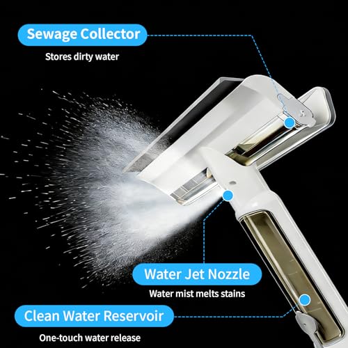 4-in-1 Window Squeegee with Extension Pole and Remote Control Spray, 74" Extendable Window Cleaner Tool, Window Cleaning Kit for Indoor Outdoor High Window, Car Glass & Shower Door