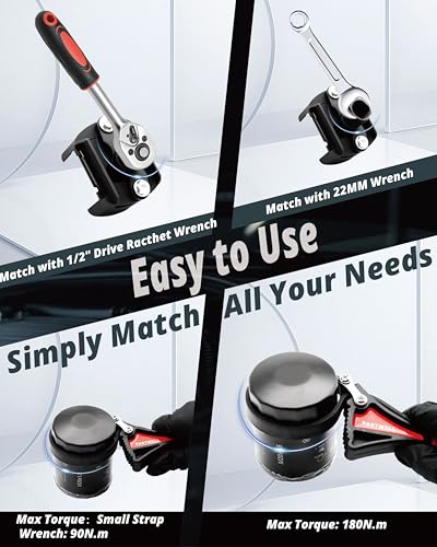 4Pcs Oil Filter Wrench Adjustable Universal | Oil Filter Removal Tool for Cars, Trucks & SUVs (60-80/80-105mm) + Non-Slip Strap Wrench for Home Plumbing |