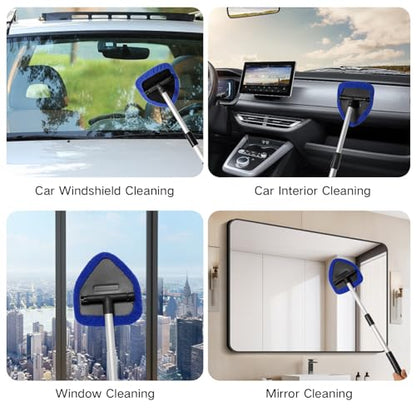Qydipclin 7pcs Windshield Cleaner Tool Car Window Cleaning Wash Kit with 4 Reusable Microfiber Pads 1 Spray Bottle and Extendable Handle Auto Glass Wiper Kit, Blue&Green - color: Blue & Green