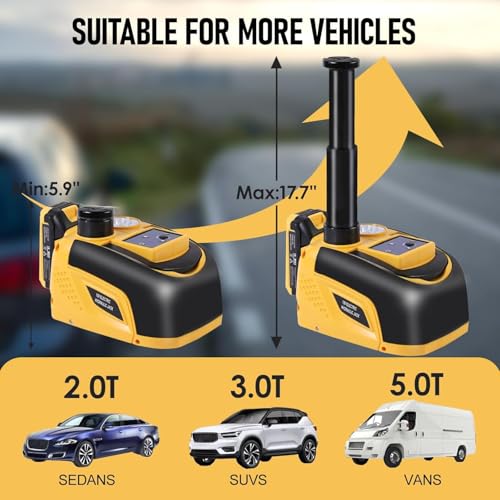 EFFIROSO Battery Powered Electric Car Jack 5 Ton 18V Cordless Portable Automatic Tire Change Kit Emergency Repair Tire Tools for SUV Sedans Yellow