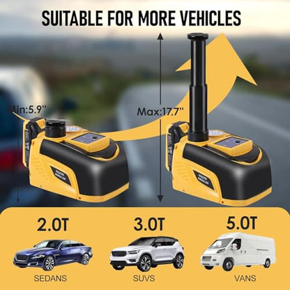 EFFIROSO Battery Powered Electric Car Jack 5 Ton 18V Cordless Portable Automatic Tire Change Kit Emergency Repair Tire Tools for SUV Sedans Yellow