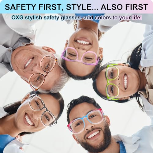 OXG 4 Pack Safety Glasses Anti Fog Goggles, Blue Light Blocking Stylish Safety Glasses for Women Nurses Protective Eyewear - color: Rainbow+clear+pink+blue