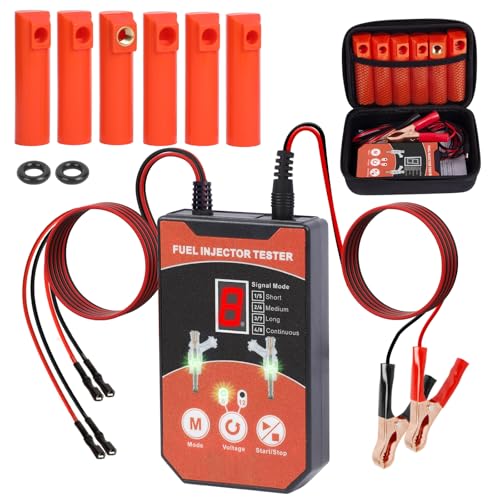 Universal Fuel Injector Tester Cleaner Tool Kit, 6 Size Cleaning Adapters 8 Pulse Modes Injector Tester 12V/5V Output Power Drive, 4 Wire Dual Channel DIY Fuel Injector Cleaner Tools