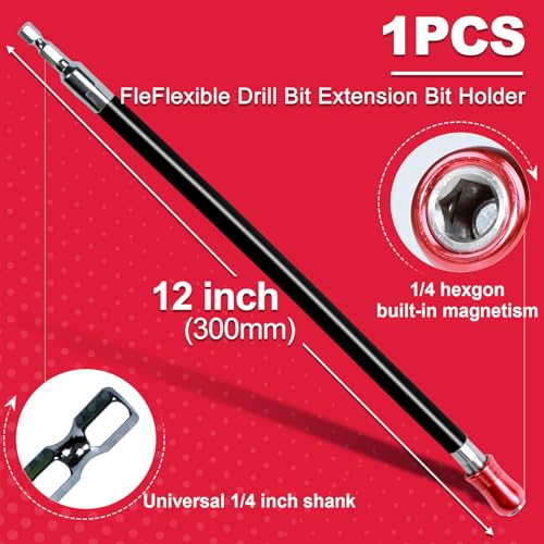 Geinxurn 12Inches Flexible Drill Bit Extension Screwdriver Bit Holders, 1PACK Flex Shaft Extension Socket Bit Holder Hex Shank Quick-Change Drill Bit Guide - style: GBH0300FS