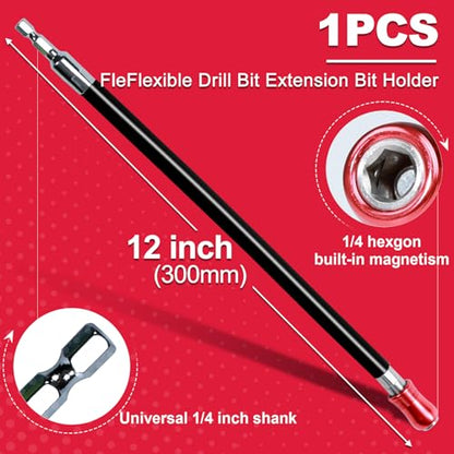 Geinxurn 12Inches Flexible Drill Bit Extension Screwdriver Bit Holders, 1PACK Flex Shaft Extension Socket Bit Holder Hex Shank Quick-Change Drill Bit Guide - style: GBH0300FS
