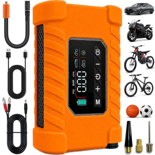 140 PSI Portable Tire Inflator for Cars, Motorcycles, Bikes & Balls | Portable Air Pump with Digital Pressure Gauge, Auto Shut-Off, Bright LED Light & Rechargeable Battery