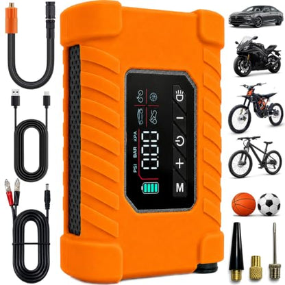 140 PSI Portable Tire Inflator for Cars, Motorcycles, Bikes & Balls | Portable Air Pump with Digital Pressure Gauge, Auto Shut-Off, Bright LED Light & Rechargeable Battery