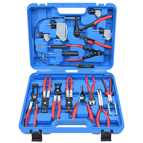 16 Pcs Hose Clamp Pliers Set, Hose Clamp Removal and Installation Tool | with Long Flexible Plier & Electrical Disconnect Pliers for Automotive Coolant Radiator Heater, Water Hoses, Fuel Lines - size: 16pcs