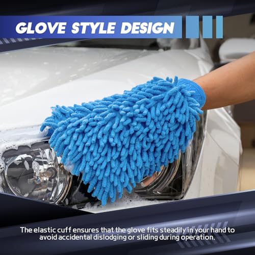 wuyaoyao 2PCS Car Wash Mitt, 10.14"×7.12" Chenille Microfiber Car Wash Mitts, Scratch-Free & Lint-Free, Absorbent Double Sided Clean Glove for Cars Cleaning, Auto Cleaning Supplies (Sky Blue) - color: Sky Blue