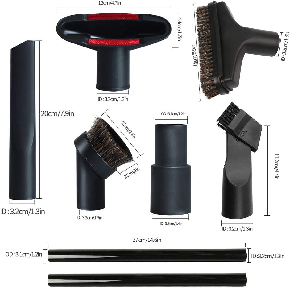 8 Pack Vacuum Attachments for Shop Vac Accessories 1 1/4" | 2 Vacuum Extension Wand, 1 1/4 inch (32 mm) & 1 3/8 inch (35 mm) Vacuum Hose Adapter, Vacuum Cleaner Accessories Brush Kit
