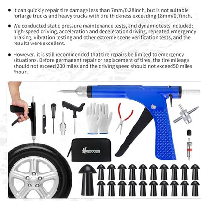 Tubeless Tire Gun Puncture Repair Kit with 20 Mushroom Plugs, for Tire Punctures and Flats on Cars, ATV, Trucks, Motorcycles & Tractors,Quick Repair, Airtight Seal（Blue） - size: Gun Kit+ 20Plugs