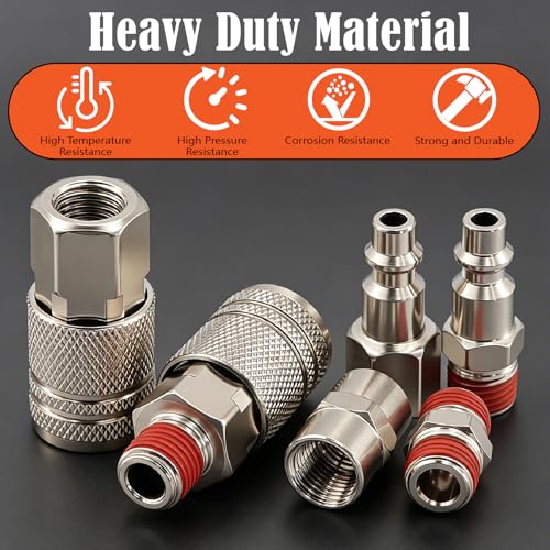 Air Coupler and Plug Kit 1/4" NPT 48-Piece,with Pre-applied Sealant,Industrial Quick Connect Fittings Set for Air Compressor Accessories - color: 48Pcs-Nickel
