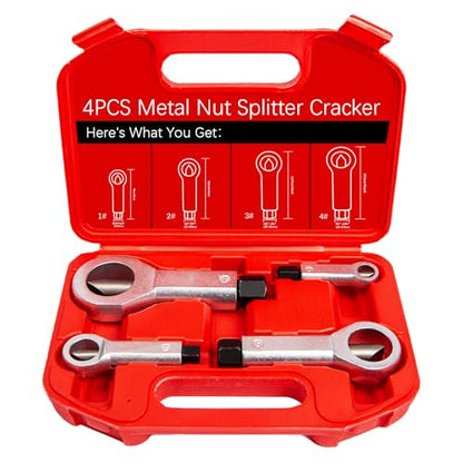 4PC Heavy Duty Metal Nut Splitter Kit | 1500ft-lbs Torque for Seized Rust Nuts | Auto Undercarriage & Marine Rigging | Hand-Safe Bolt Buster w/Triple Anti-Slip Jaws 9-12mm, 12-16mm, 16-22mm, 22-27mm