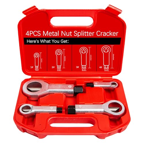 4PC Heavy Duty Metal Nut Splitter Kit | 1500ft-lbs Torque for Seized Rust Nuts | Auto Undercarriage & Marine Rigging | Hand-Safe Bolt Buster w/Triple Anti-Slip Jaws 9-12mm, 12-16mm, 16-22mm, 22-27mm