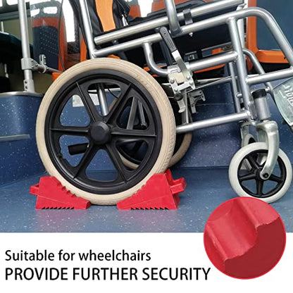 ROBLOCK 2 Pack Rubber Wheelchair Chock Stopper with Handle for Wheelchair Stability Hospital Garden Dinner Room- Red - color: Red