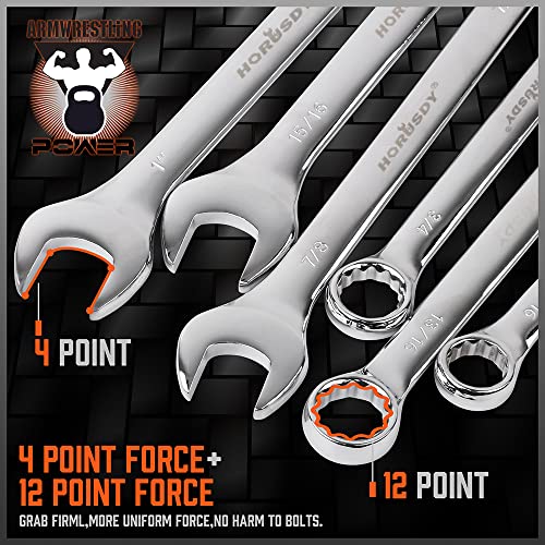 HORUSDY 32-Piece Combination Wrench Set, SAE and Metric, 1/4"-1" & 7mm-22mm, 12 Point, Chrome Vanadium Steel Construction with Case - style: 32-Piece Combination Wrench Set
