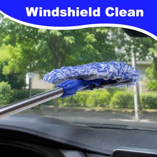 20-29 Inch Retractable Stainless Steel Car Wash Brush Mop Cleaning Tool with Two Replacement Microfiber Heads, Fits Sedans, Trucks, SUV,RV,Trailers