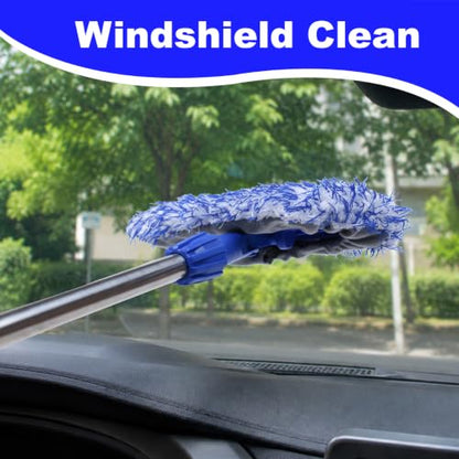 20-29 Inch Retractable Stainless Steel Car Wash Brush Mop Cleaning Tool with Two Replacement Microfiber Heads, Fits Sedans, Trucks, SUV,RV,Trailers