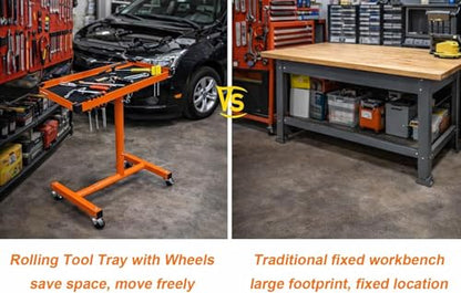 A A IN 250lbs Adjustable Work Table on Wheels, Mobile Rolling Tool Table | Adjust Height 37.7-45 in, Heavy-Duty Big Tray Tool Table with Rubber Pad, Smooth mobility, for repair shops, DIY, Garage