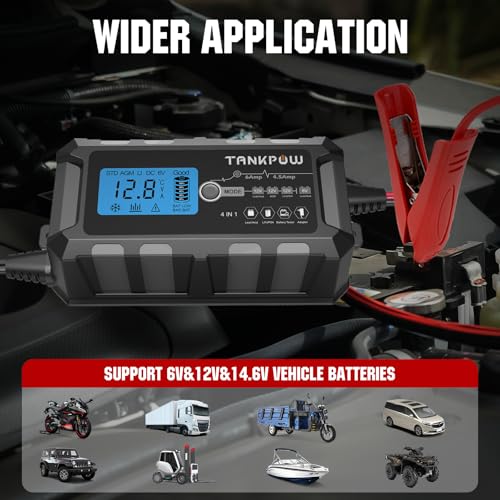 6V/12V 6A Automatic Battery Charger,Smart Battery Charger with Overcharge Protection,Trickle Charger Maintainer and Desulfator for Lead Acid & Lithium(LiFePO4) Deep Cycle Batteries