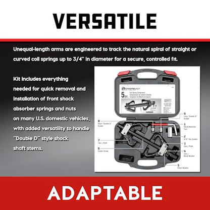 Powerbuilt Coil Spring Compressor Tool Kit, 5 Piece, Straight or Curved Coil Springs, Shock Absorbers, Foreign and Domestic, Storage Case - 648603, Black - style: 2 Piece