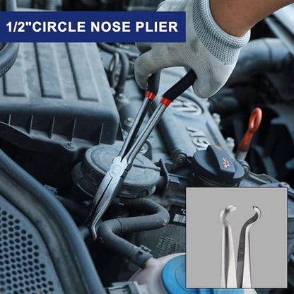 Mayouko 5PCS Extra Long Needle Nose Pliers Set, 11" Long Reach Straight, 45&90 Degree Bent Nose, Circle Nose and Diagonal Pliers for Narrow Spaces and Limited Areas
