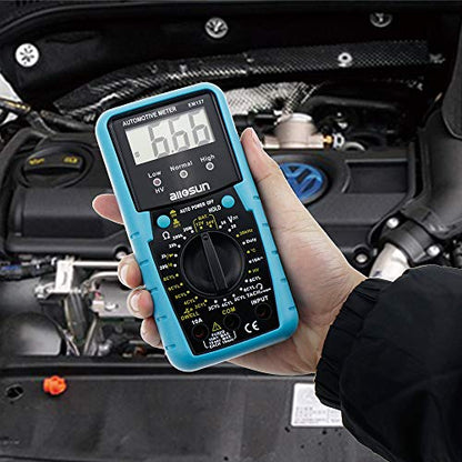 allsun Automotive Multimeter DMM DC Volt Ohm Temp Frequency Diode & Continuity Tester Automotive Diagnosis Tester Test RPM Dwell Angle