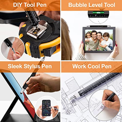 VIBELITE Magnetic Pickup Tool and 6 in 1 Multitool Pen with Touch Screen Stylus, Rulers, Bubble Level, Flathead, Phillips Screwdriver, Ballpoint Pen, Dad Gifts, Birthday Gifts for Men, Dad, 2Pack