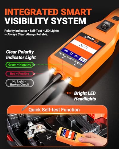 KZYEE KM06 Automotive Power Circuit Probe Tester 8-35V, All-in-One Electrical Diagnostic Tool with Component Activation, Short Circuit Finder, Wire Tracer & Trailer Light Tester for Cars, Trucks & RVs - color: Amber Orange