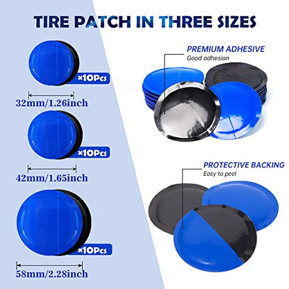 34Pcs Tire Patch Kit Tire Repair Tools, Tire Patch Roller Kit Tungsten Steel Buffing Wheel with Inner Liner Scraper Tire Patches for Car Motorcycle Bike Grinding (42 mm) - size: 42 mm