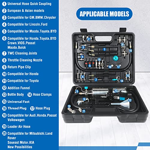 C100 1000ML Fuel System Cleaner Kit, 150PSI Non-Dismantling Fuel Injector,Intake & Catalytic Converter Cleaning Tool with Various Connectors & Pressure Gauge, Portable Case for Cars SUVs Trucks - style: C100 With Case