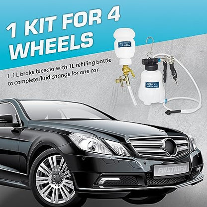 FIRSTINFO Patented 1.1L Vacuum Brake Bleeder Set with 1L Refill Bottle | Air-powered vacuum • One-person operation • Integrated silencer • Brake/clutch service • Made in Taiwan - size: 1.1L + Refill Bottle