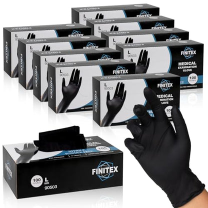 FINITEX Black Nitrile Disposable Medical Exam Gloves - 100/1000 PCS 6.3mil Powder-Free Latex-Free Food Gloves - color: Black (Large 1000)