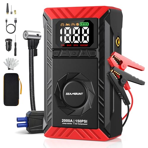 10-in-1 UltraSafe Jump Starter with Air Compressor,12V Lithium Battery Booster Pack with LED Flashlight,Portable Car Jump Box,Power Bank & Jumper Cables for 6.0L Gas/3.0L Diesel Engines