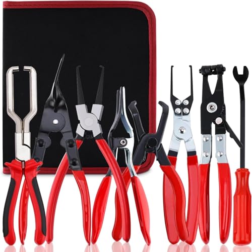 8MILELAKE 8Pcs Fuel Line Disconnect Plier Set, Fuel Line Hose Clamp Removal Pliers, Electrical Disconnect, Push Pin Tools, Relay Puller, Panel Clip Remover & Filter Caliper