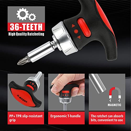 X-Steel 24 in 1 Magnetic Screwdriver, Socket Ratchet Wrench Set, Mini Racheting T-Handle Torx Slotted Phillips Square Screwdriver Set Tools Set with Portable case for Home Dorm - size: 24PCS
