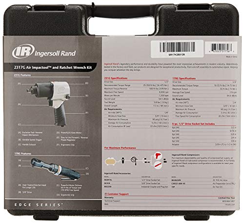 Ingersoll Rand 2317G 1/2" Air Impact Wrench and 3/8" Air ratchet Combination Kit, incl 5-piece Socket Set, Carrying case