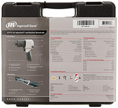 Ingersoll Rand 2317G 1/2" Air Impact Wrench and 3/8" Air ratchet Combination Kit, incl 5-piece Socket Set, Carrying case