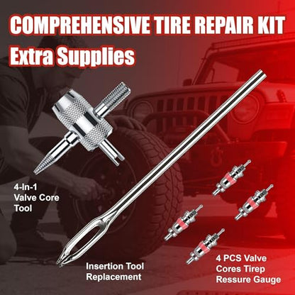 AWELCRAFT 68-Piece All-in-One Heavy Duty Tire Plug Kit – Professional Tire Repair Set, T-Handle Tools, Valve Kit, 40 Plugs, Pliers, Knife – Universal for Car - size: 68 Piece Repair Kit